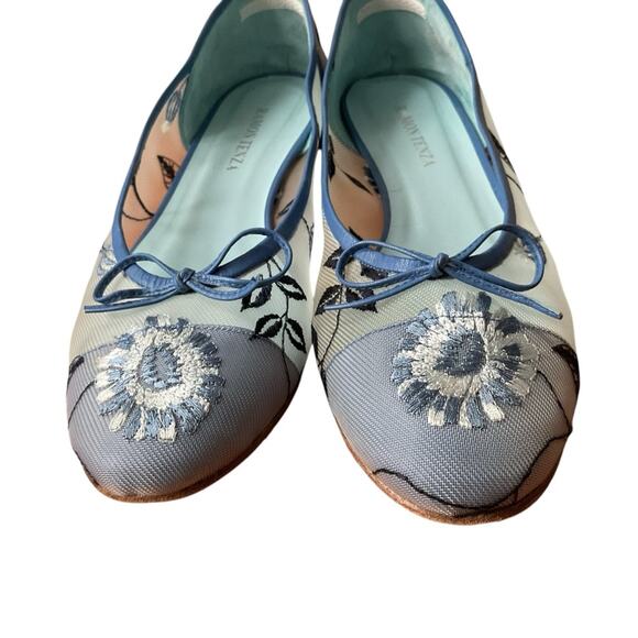 Ramon Tenza Blue Embroidered mesh ballet flats 10 - Picture 4 of 8